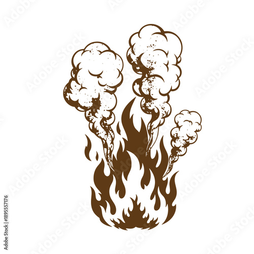 Vintage Grunge texture smoke and flames rising up from the ground in a smoldering blaze one direction  erupting 