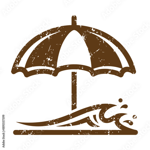 Vintage Grunge texture Vintage style illustration of a beach umbrella and a chaise lounge for summer relaxation and outdoor recreation activities