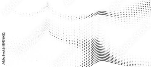 Abstract black halftone dot wave formation with soft curvature, minimal modern background for clean branding, digital visuals, posters and creative design