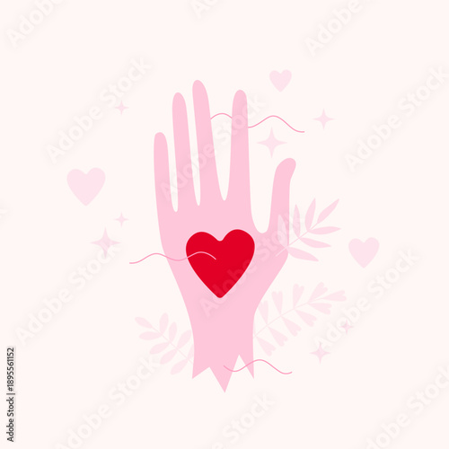 Charity. Care and support. Volunteering, child protection, charity organization, family love, volunteer service. Vector illustration