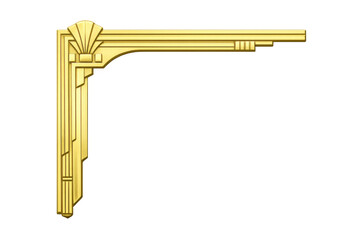 Golden art deco corner ornament with geometric lines and fan motif, luxurious vintage border design element on transparent background