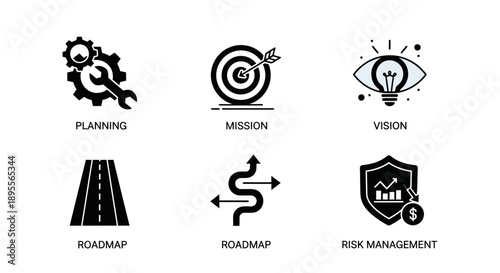 Business Strategy Icons Planning Mission Vision 1.