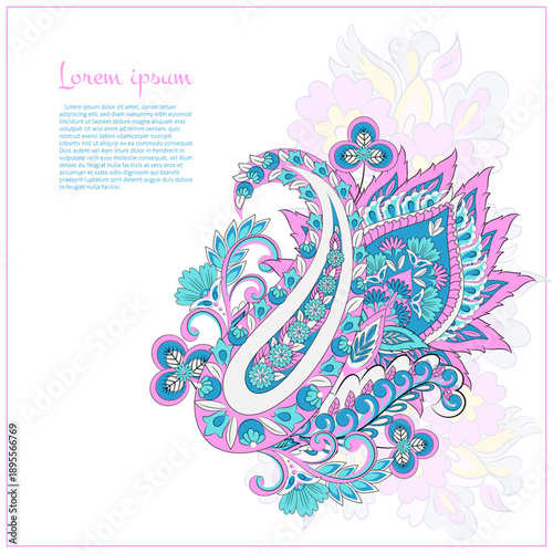 Paisley isolated. Card with paisley isolated for design. Floral vector pattern. Embroidery floral vector pattern.