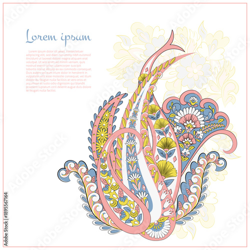 Paisley vector isolated pattern. Fantastic flower, leaves. Textile bohemian print. Batik painting. Vintage