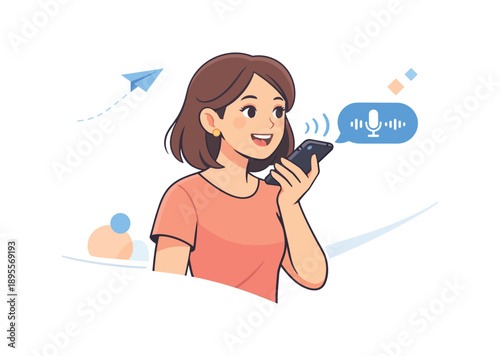 Woman speaking into smartphone with voice command feature