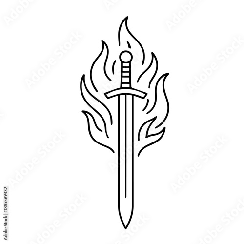 Sword on fire line icon vector on a white background
Vector line icon