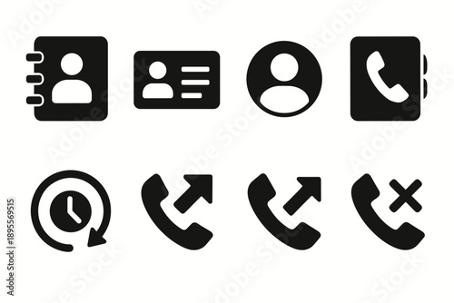 Minimalist communication icon set: contacts, calls, user profiles