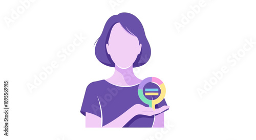 Woman Holding Magnifying Glass Symbolizing Equality.