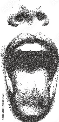 Mouth smile retro y2k stipple design lip halftone brutalist urban vector png with clear background, tongue 2000s photocopy grunge tattoo gen z effect