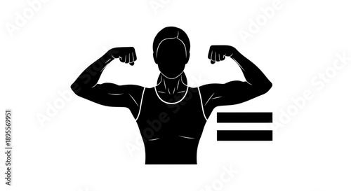 Strong Woman Flexing Muscles Equal Sign Silhouette.