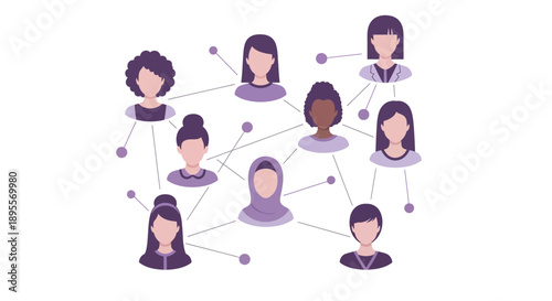 Diverse Group of Women Connected in a Network.