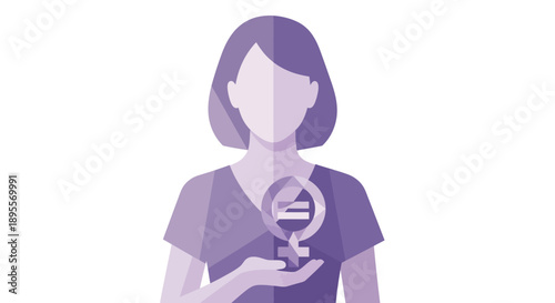 Woman holding symbol of gender equality and female empowerment.