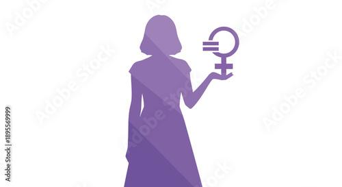 Silhouette of woman holding female equality symbol.