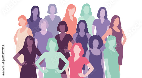 Diverse group of women standing together representing unity and empowerment.