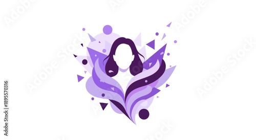 Abstract Purple Headphones Silhouette with Geometric Shapes.