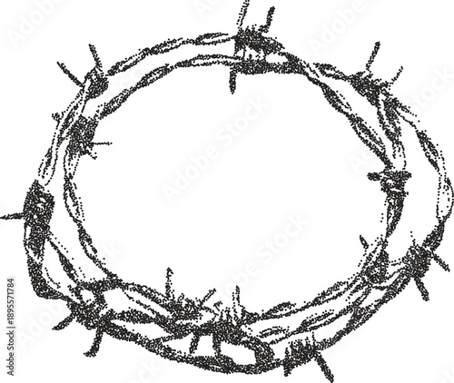 Wire barbed vintage y2k stipple art, steel halftone stipple brutalist retro vector png with transparent background, razor 2000s aesthetic photocopy effect tattoo