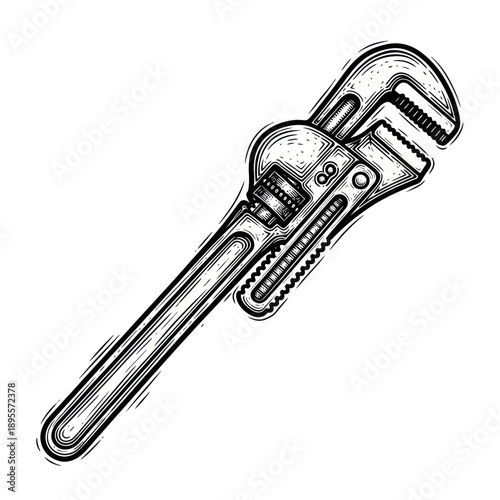 Vintage Pipe Wrench Illustration - Hand Drawn Tool