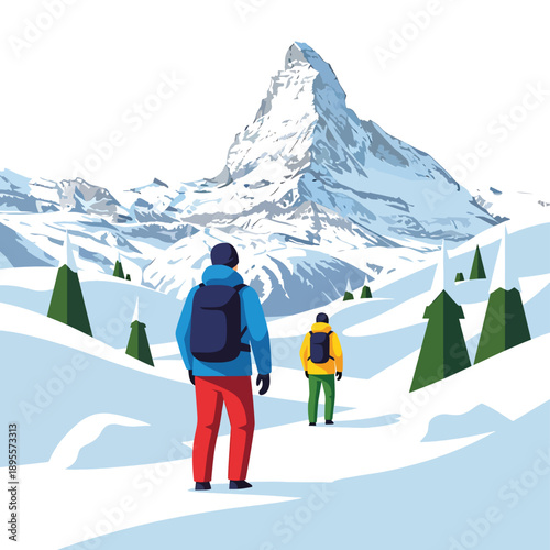 Hikers Exploring Snowy Mountains