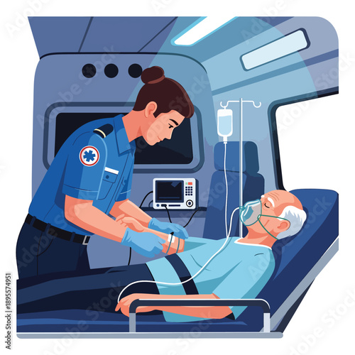 Paramedic Assisting Patient in Ambulance