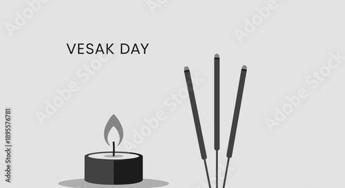 Lit Candle and Incense Sticks Illustration.