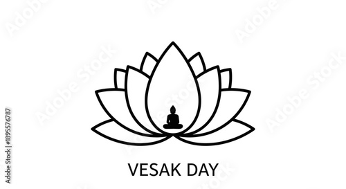 Lotus Flower with Buddha Icon Vesak Day.