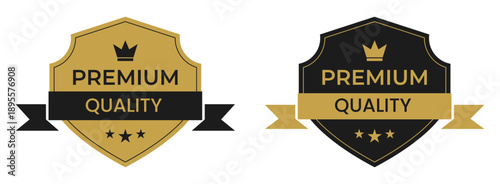 Premium quality gold and black shield badges for high end product branding