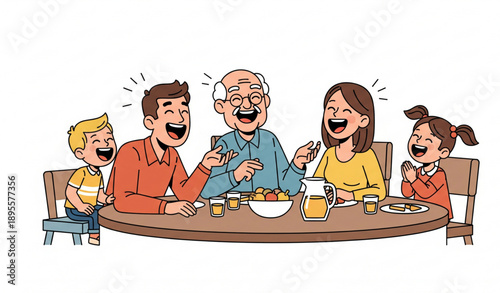 Happy family members laughing together vector illustration in flat cartoon style on white background