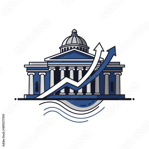 Financial Institution's Upward Trajectory: A symbolic depiction of a classic building, interwoven with upward-trending arrows, representing the growth and stability of a financial institution.