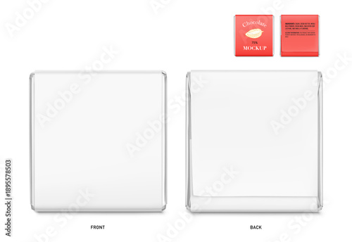 Branded chocolate squares, Neapolitan mockup for promoting business, special occasions. Vector illustration isolated on white background. Easy to use for presentation your logo, design. EPS10.