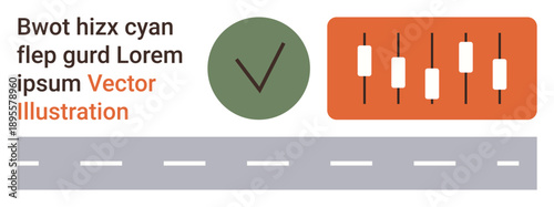 Decision-making, data analytics, business strategy, workflow management, transportation planning, visual . Design with checkmark, candlestick chart and road. Decision-making and data analytics