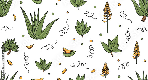 Seamless Pattern of Various Green Plants and Wheat Elements for Nature-inspired Designs