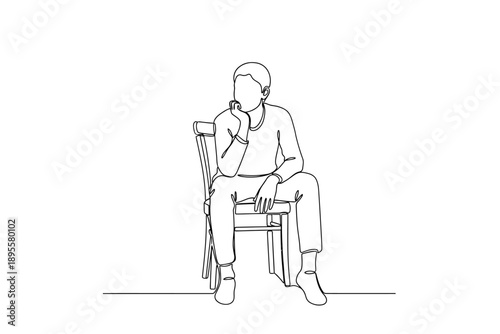 Continuous Line Art of Pensive Person Sitting on Chair, Contemplating or Waiting