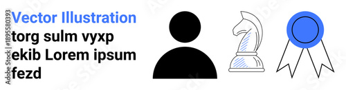 Personal identity, strategic thinking, achievement recognition, professional branding, gaming, chess strategy. Silhouetted person, chess knight award ribbon. Identity and strategy concepts