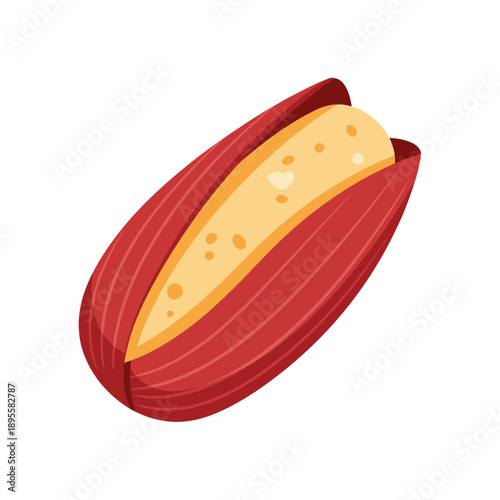 Cartoon illustration of a single corn cob with red husk and yellow kernels
