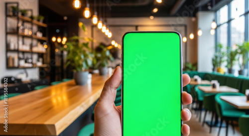 Wallpaper Mural Smartphone green screen cafe hand mockup mobile blank display modern restaurant technology Torontodigital.ca