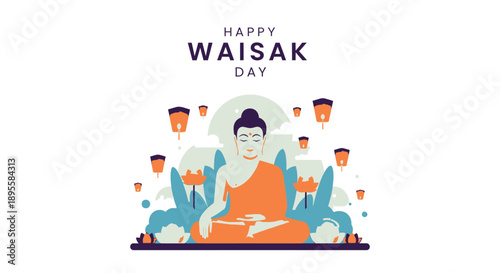 Buddha Sitting Meditation Peaceful Spiritual Illustration.