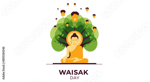 Buddha Sitting Under Bodhi Tree Illustration.