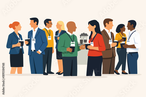 Diverse business people networking, communicating, and collaborating at a professional conference