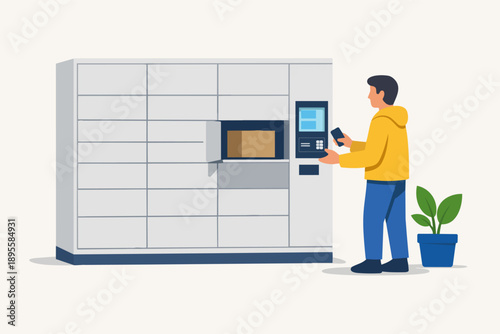 Person using mobile app to retrieve package from contactless self-service post box