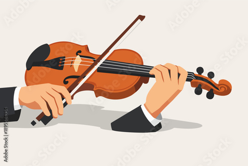 Musician hands playing violin creating classical music performance