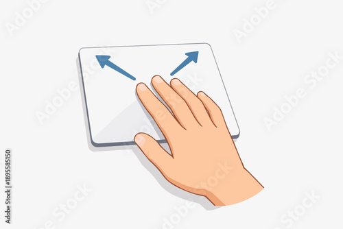 Hand making a zoom out gesture on a touchpad, expanding interface control