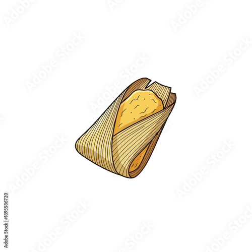Hand-drawn tamale wrapped in corn husk, isolated on white background