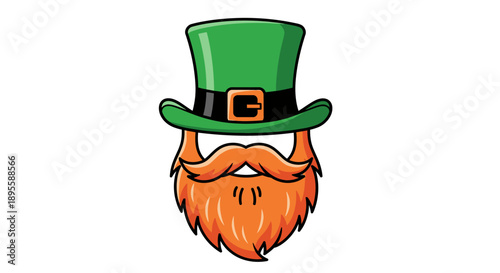 Cartoon Leprechaun Beard and Top Hat Illustration.