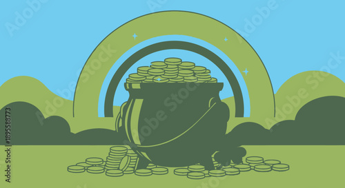 Illustration of a Pot Full of Gold Coins.