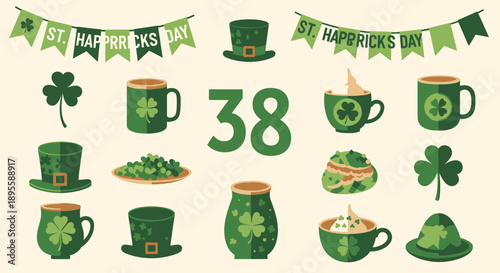 St Patricks Day Green Illustrations Collection.