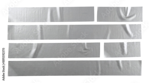 Принти на полотні Set of silver adhesive tape strips with wrinkles and folds, realistic duct tape