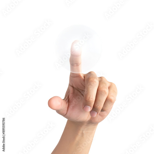 Finger Touching Glowing Circle Against Black Background pressing pushing