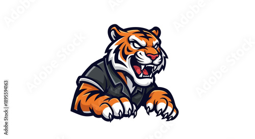 Cartoon Tiger Illustration with Open Mouth.