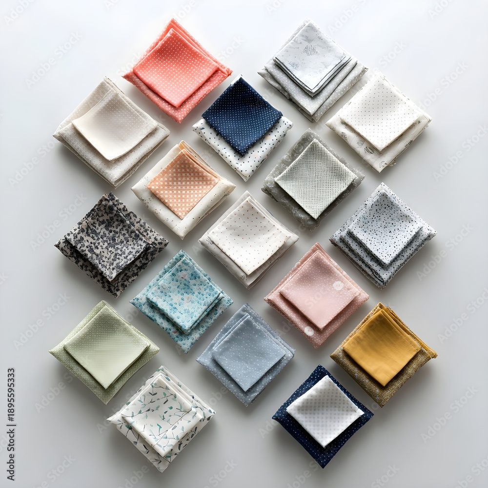 Fototapeta premium Folded handkerchiefs in top down minimalist shot form geometric order texture and calm visual balance
