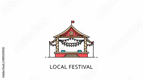 Festival Pavilion with Red Roof and Lights.